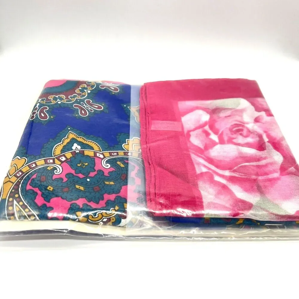 VTG Scarf & Stylish Clip 3 Piece Chiffon Rose & Royal Paisley Floral 30x29 Italy